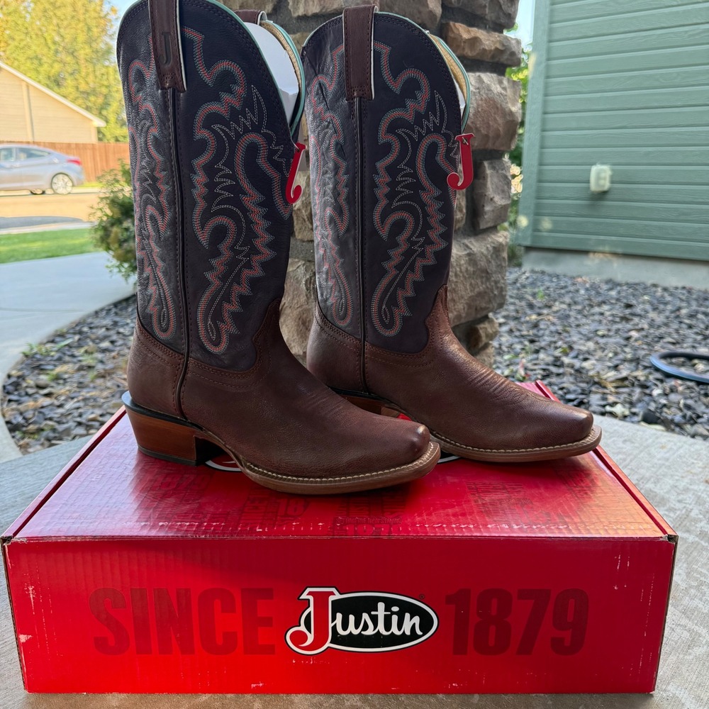 Justin Womens Cowgirl Boho Rustic Mahogany Indigo Festival Western Boots sz 11B